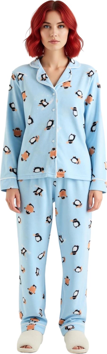 Kadın Penguen Desenli Uzun Kollu Pijama Takımı Fonksiyonel Dayanıklı Kaliteli Konforlu Şık