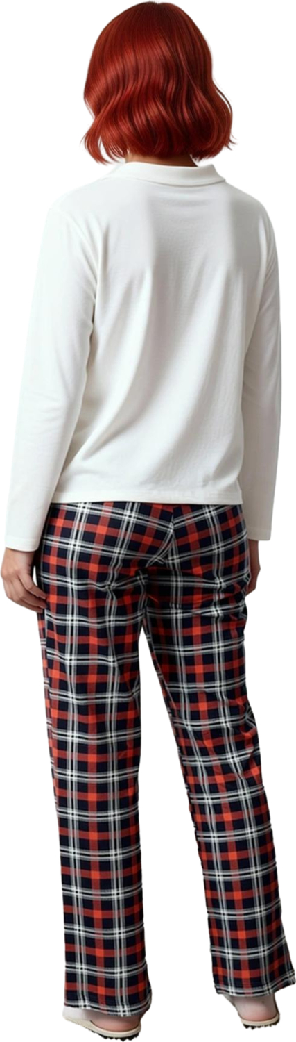 Kadın Bisiklet Yaka Ekose Desenli Pijama Takımı Uzun Kol Fonksiyonel Dayanıklı Kaliteli Şık