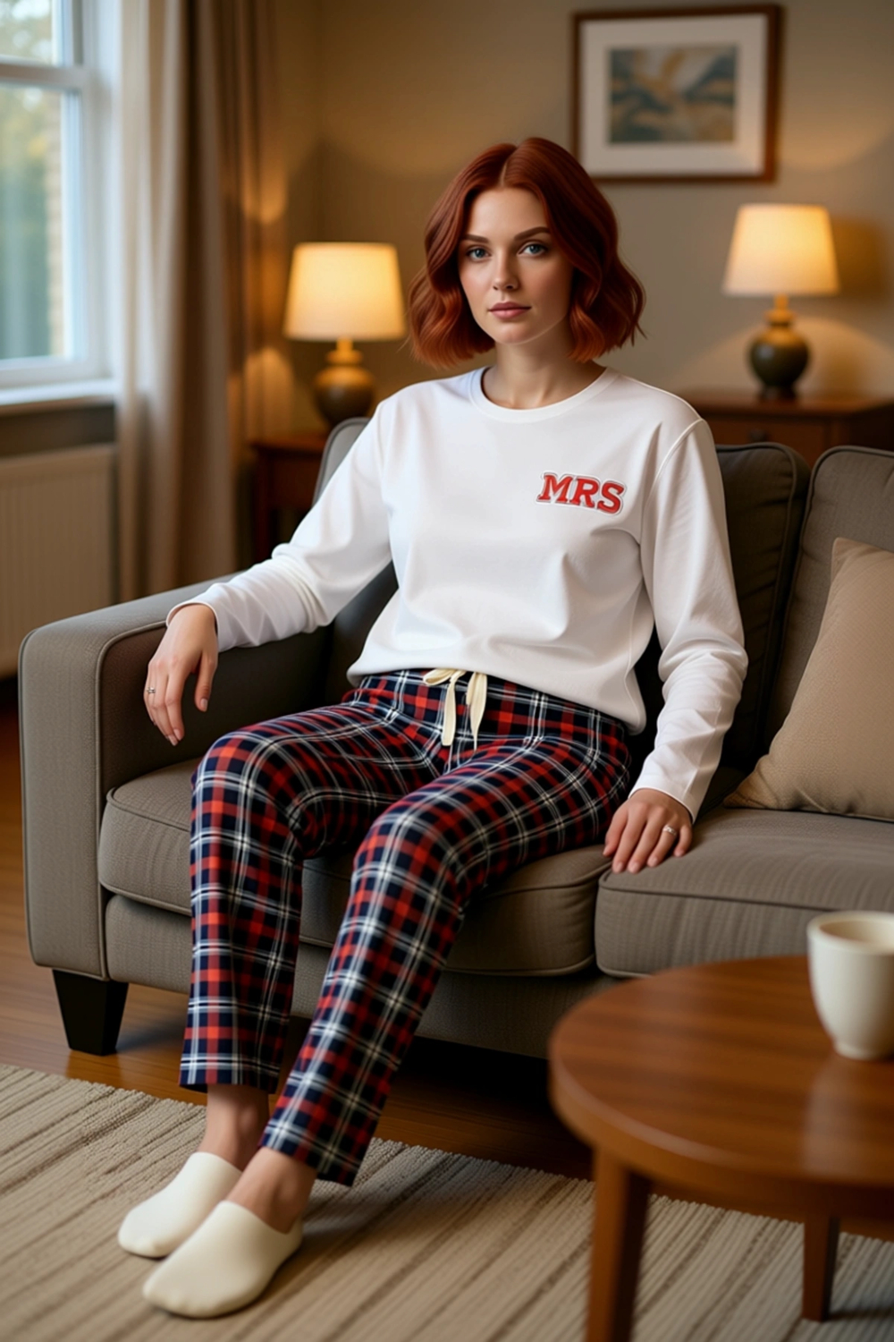 Kadın Bisiklet Yaka Ekose Desenli Pijama Takımı Uzun Kol Fonksiyonel Dayanıklı Kaliteli Şık