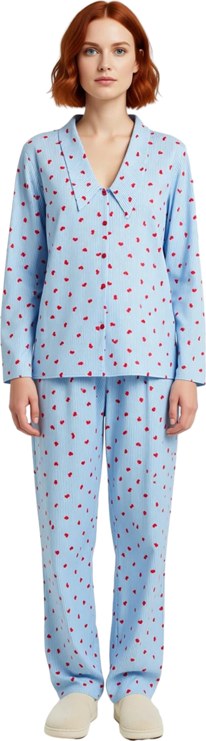 Kadın Çizgili Kalp Baskılı Pijama Takımı Fonksiyonel Dayanıklı Kaliteli Konforlu Estetik Şık