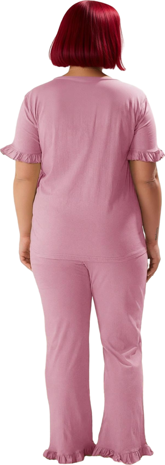 Kadın Gömlek Yaka Fırfırlı Örme Pijama Takımı Fonksiyonel Dayanıklı Kaliteli Konforlu Spor
