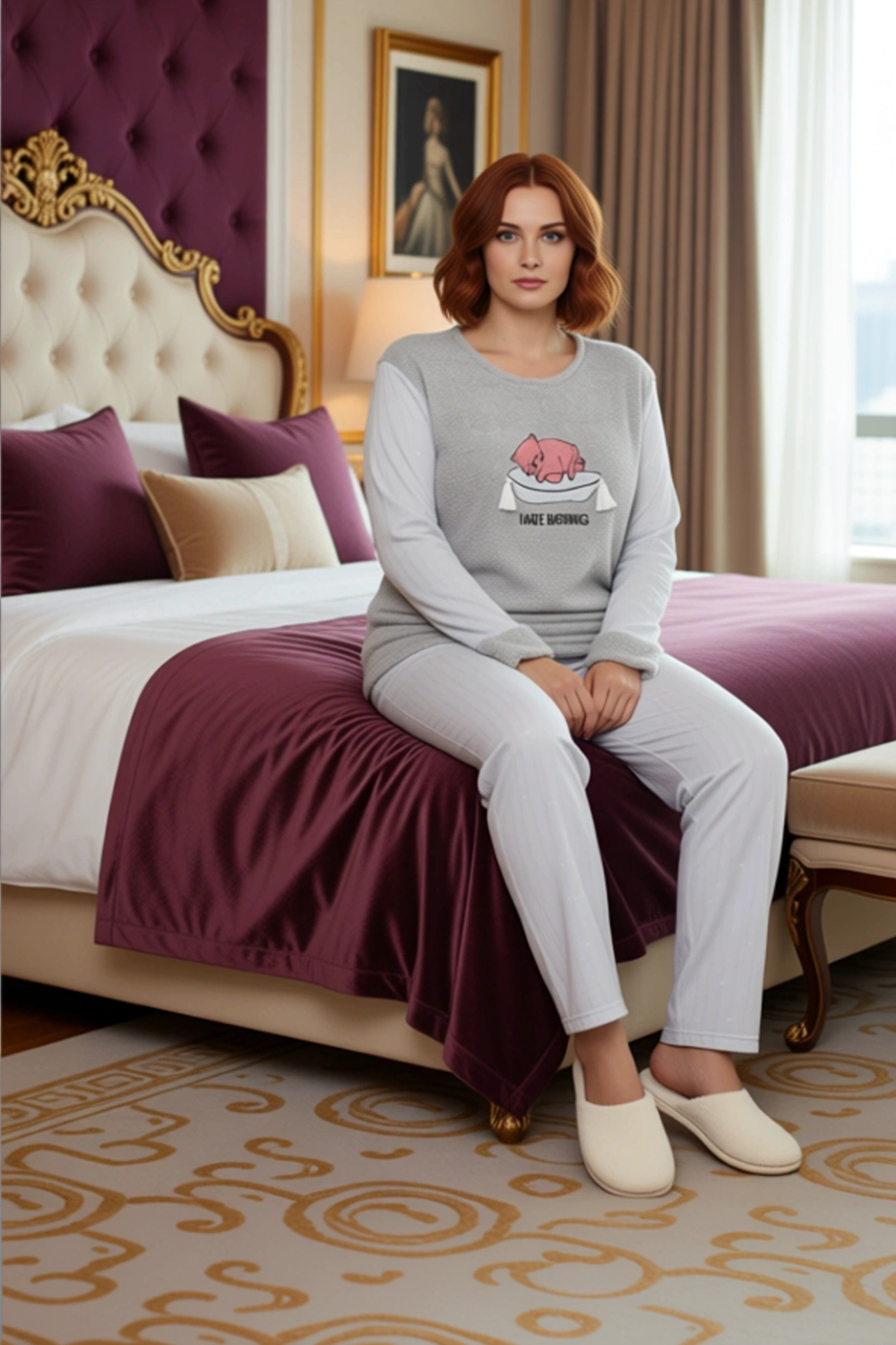 Kadın Polar Pijama Takımı Kedi Baskılı Fonksiyonel Dayanıklı Kaliteli Konforlu Estetik Şık