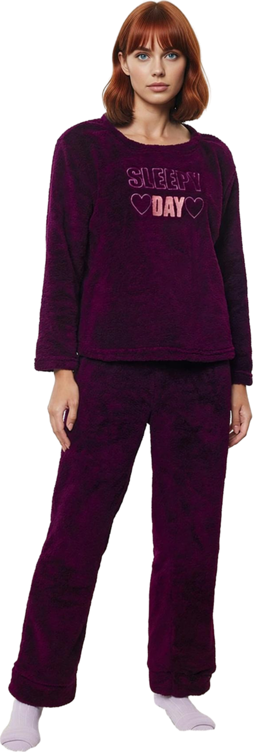 Kadın Mürdüm Nakışlı Wellsoft Pijama Takımı Fonksiyonel Dayanıklı Kaliteli Konforlu Modern