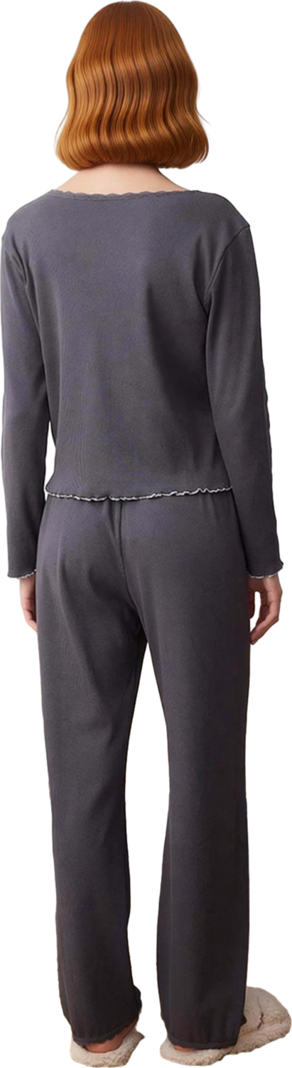 Kadın V Yaka Fiyonk Detaylı Fitilli Örme Pijama Takımı Ev Giyim Fonksiyonel Dayanıklı Spor