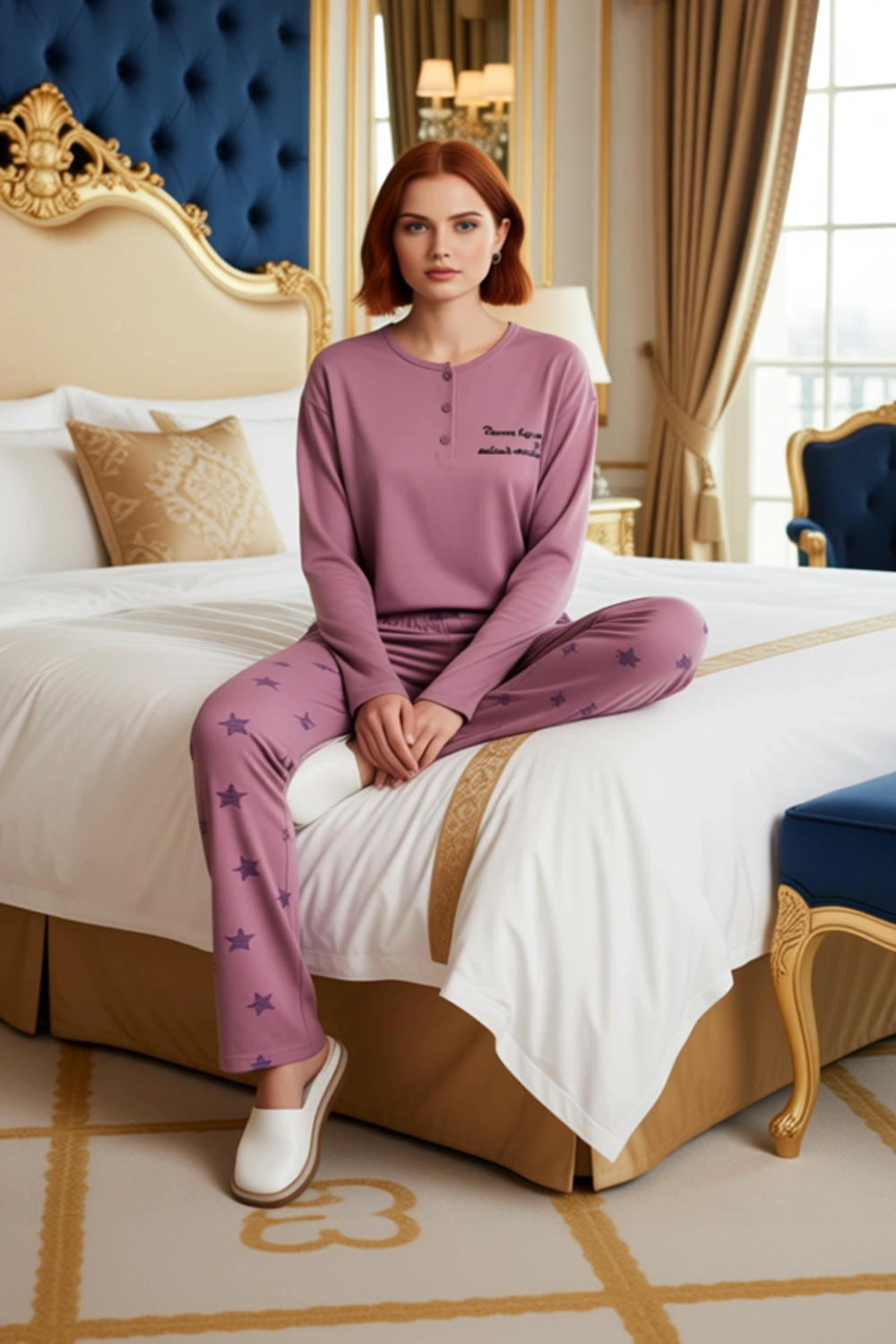 Kadın Yıldız Desenli Konforlu Pijama Seti Fonksiyonel Dayanıklı Kaliteli Estetik Premium Şık