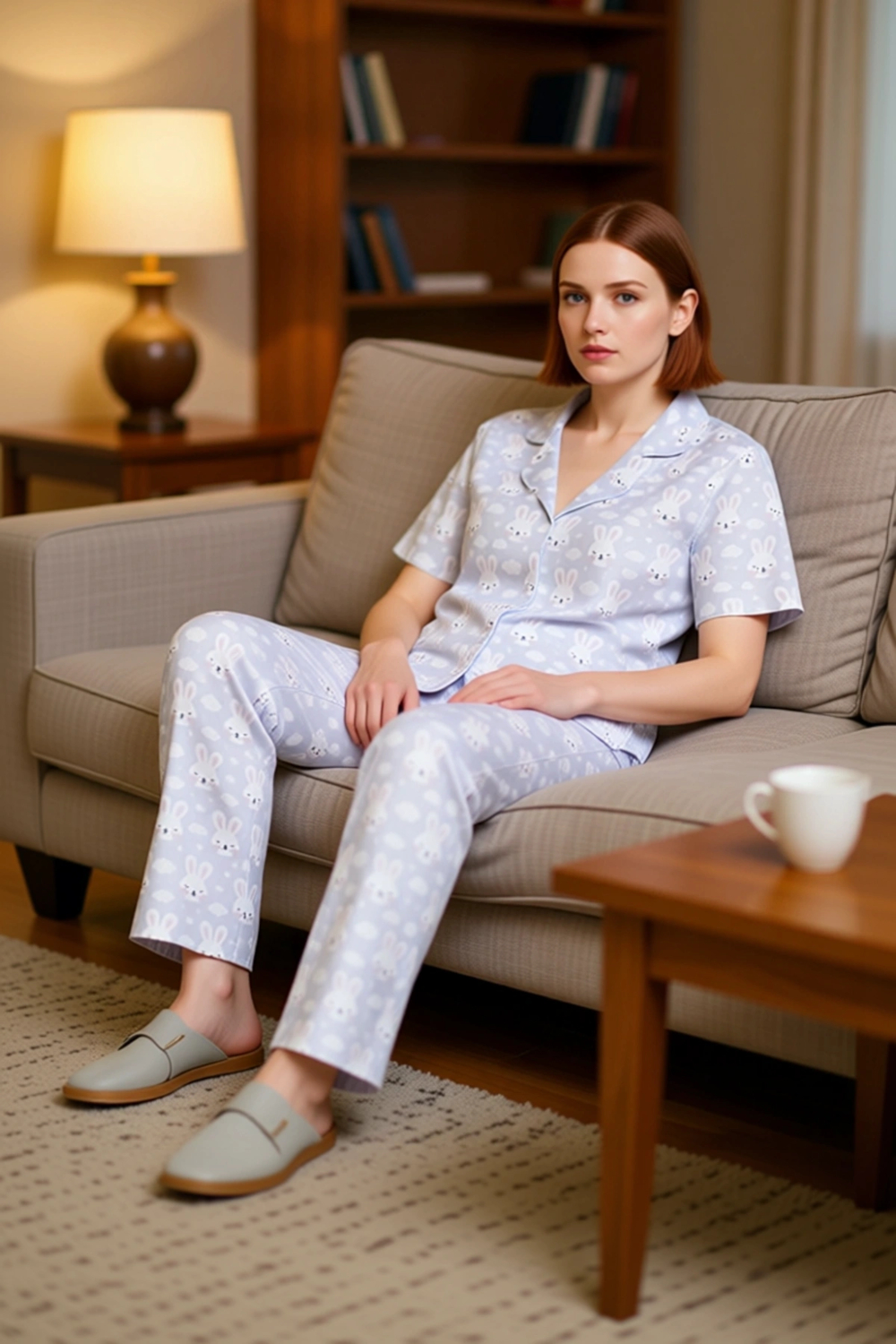 Kadın Tavşan Desenli Gömlek Pijama Takımı Fonksiyonel Dayanıklı Kaliteli Konforlu Estetik Şık