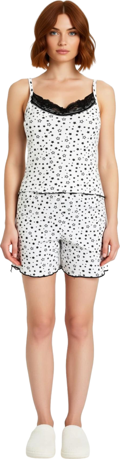 Kadın Yıldız Desenli Dantel Detaylı Kolsuz Pijama Takımı Fonksiyonel Dayanıklı Kaliteli Şık