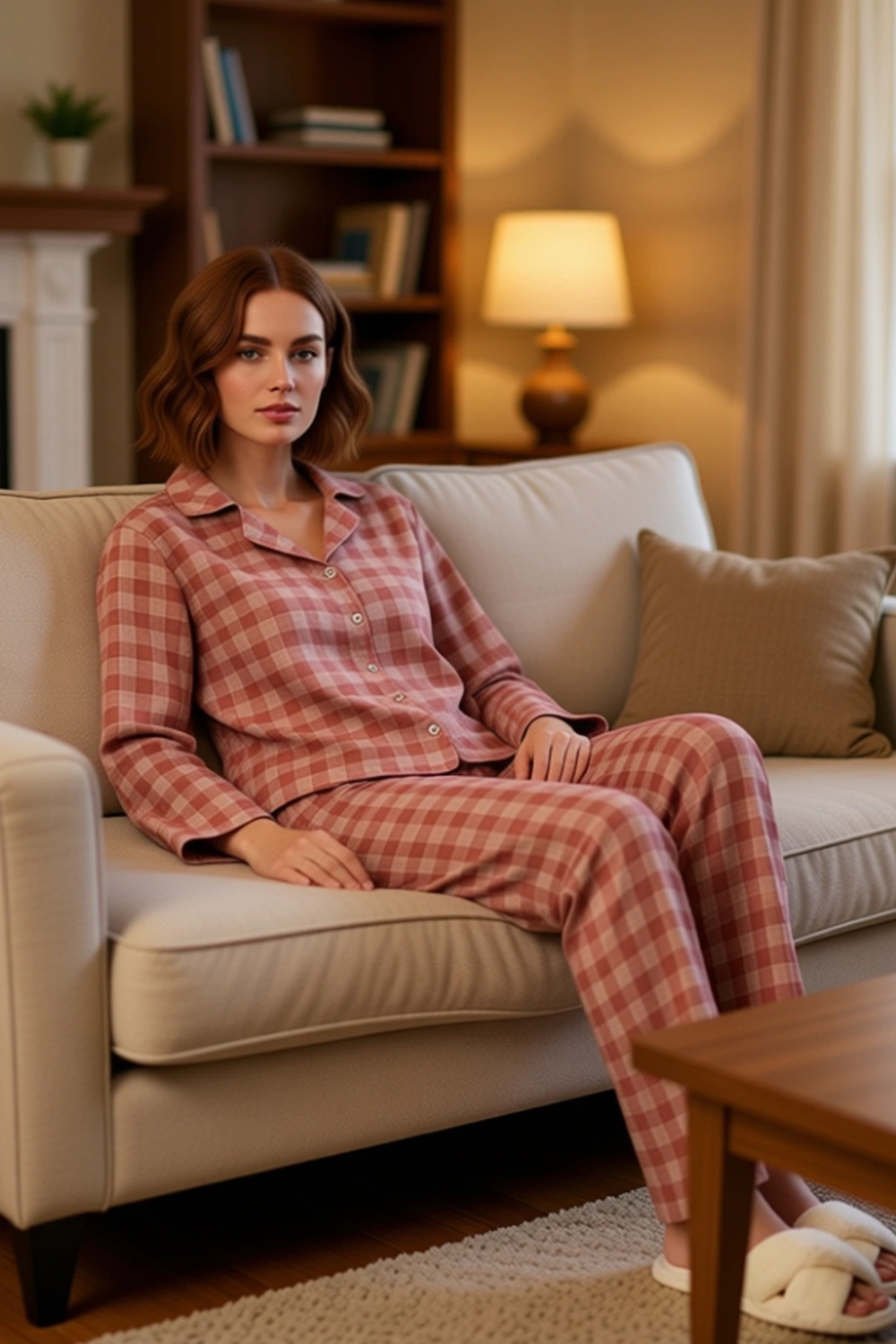 Kadın Uzun Kollu Ekose Pijama Takımı Fonksiyonel Dayanıklı Kaliteli Konforlu Estetik Rahat