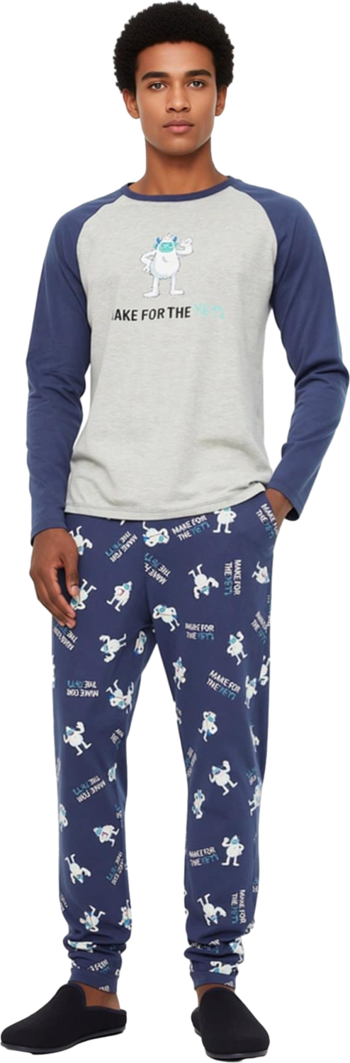 Erkek Bisiklet Yaka Raglan Kol Pijama Takımı Animal Baskılı Fonksiyonel Dayanıklı Kaliteli