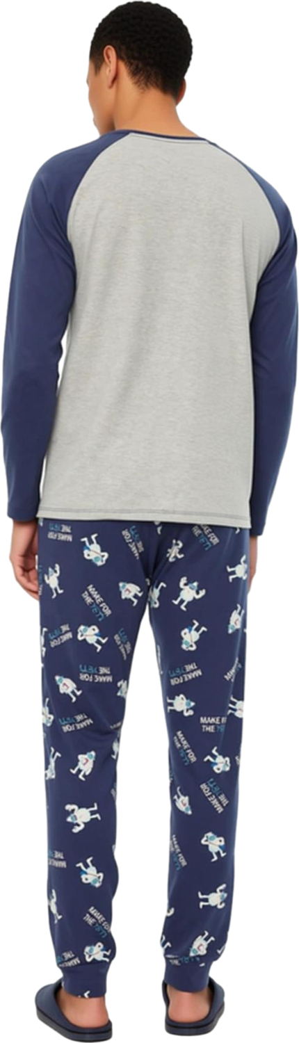 Erkek Bisiklet Yaka Raglan Kol Pijama Takımı Animal Baskılı Fonksiyonel Dayanıklı Kaliteli