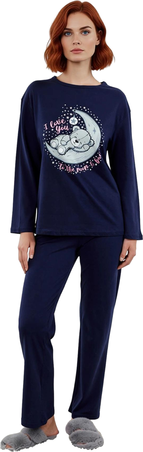 Kadın Ayıcık Baskılı Uzun Kollu Pijama Takımı Fonksiyonel Dayanıklı Kaliteli Konforlu Spor