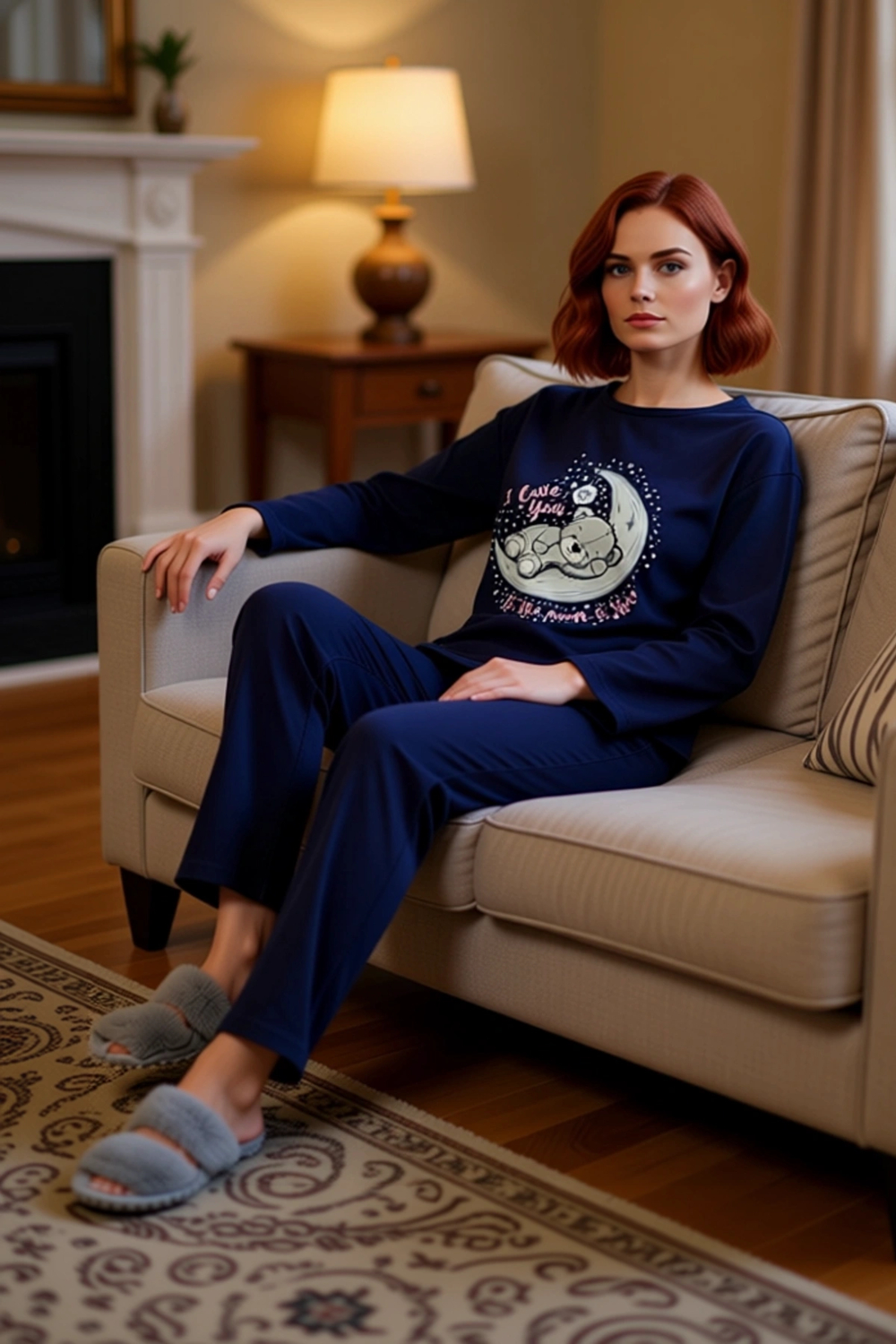 Kadın Ayıcık Baskılı Uzun Kollu Pijama Takımı Fonksiyonel Dayanıklı Kaliteli Konforlu Spor