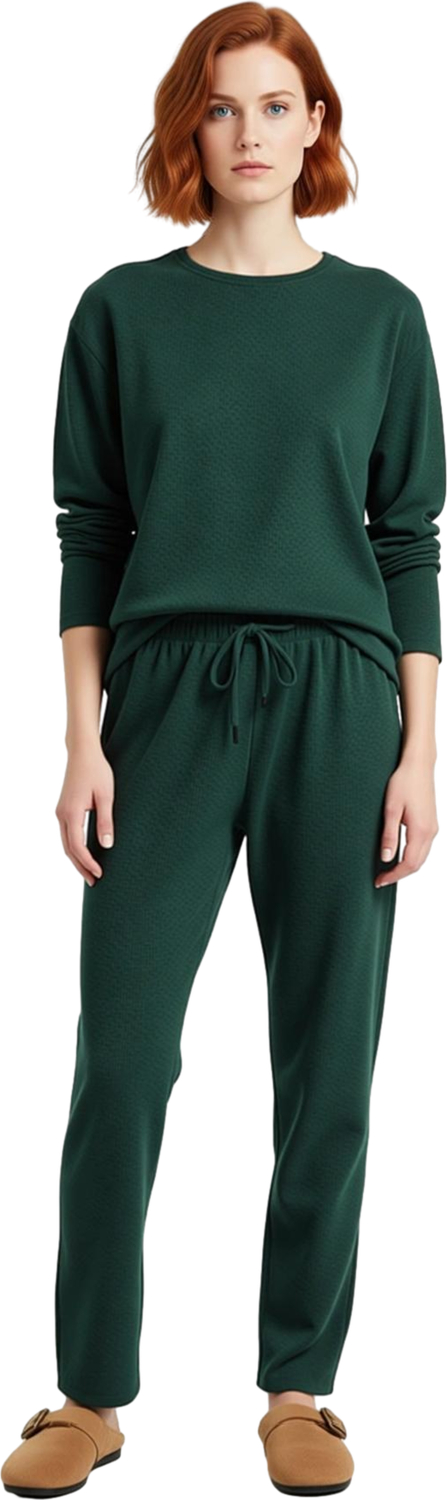 Kadın Füme Waffle Dokuma Pijama Takımı Bisiklet Yaka Düşük Kol Fonksiyonel Dayanıklı Rahat