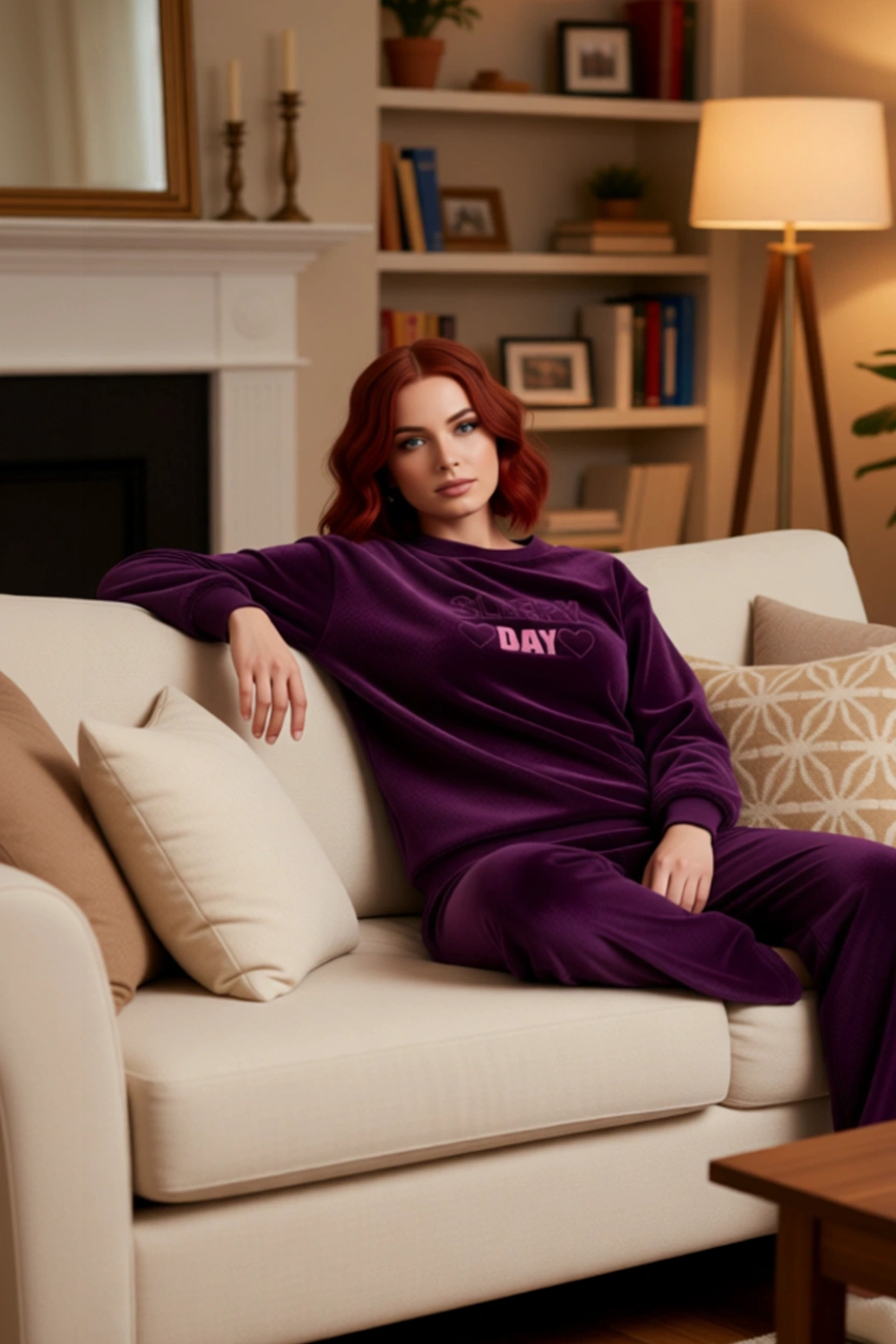 Kadın Peluş Pijama Takımı Slogan Detaylı Fonksiyonel Dayanıklı Kaliteli Konforlu Estetik Şık