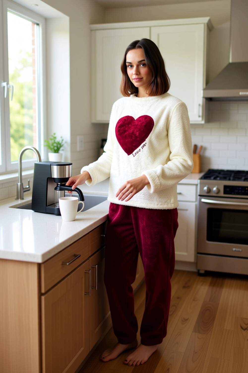 Kadın Kalp Baskılı Wellsoft Pijama Takımı Fonksiyonel Dayanıklı Kaliteli Konforlu Estetik Şık