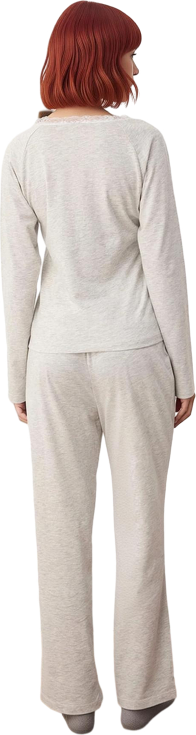 Kadın Melanj Dantelli Uzun Kollu Pijama Takımı Fonksiyonel Dayanıklı Kaliteli Konforlu Şık