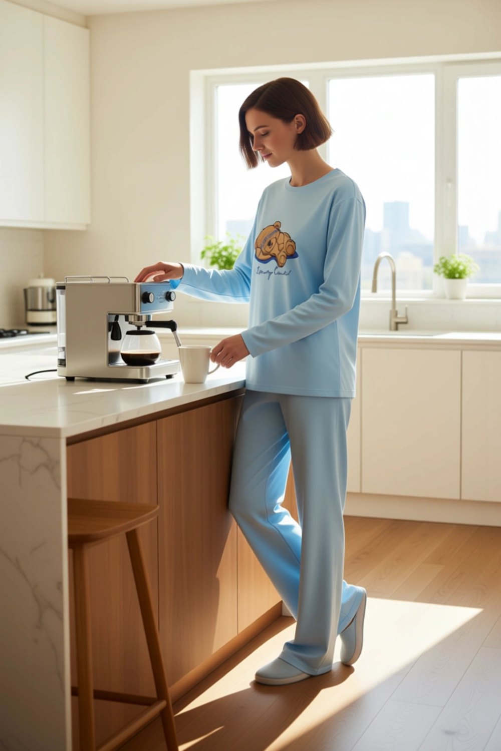 Rahat Kadın Ayıcık Temalı Pijama Takımı Fonksiyonel Dayanıklı Kaliteli Konforlu Estetik Şık