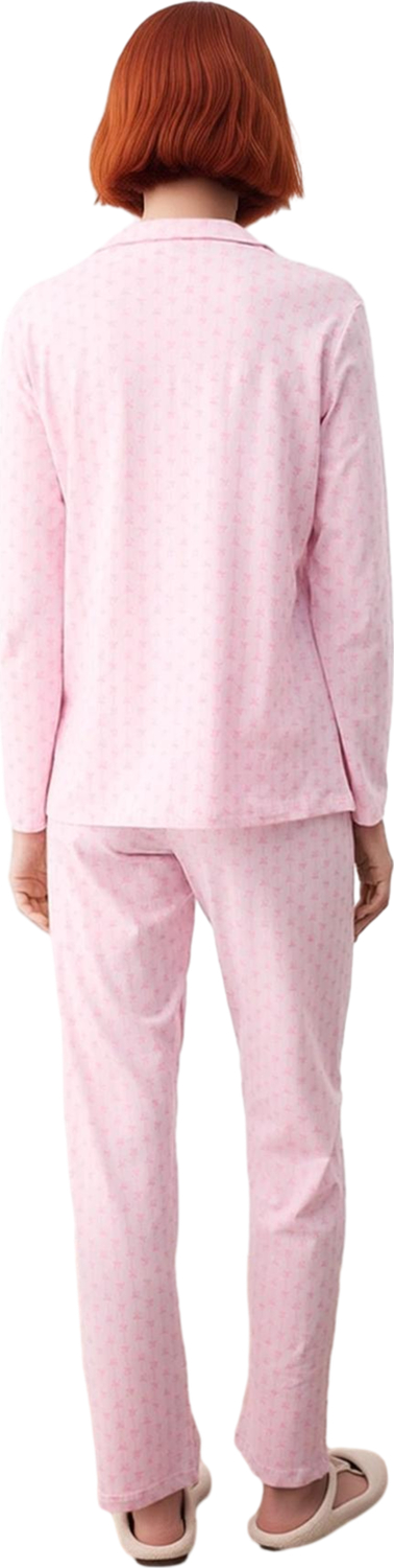 Kadın Fiyonk Desenli Gömlek Yaka Pijama Takımı Fonksiyonel Dayanıklı Kaliteli Konforlu Şık