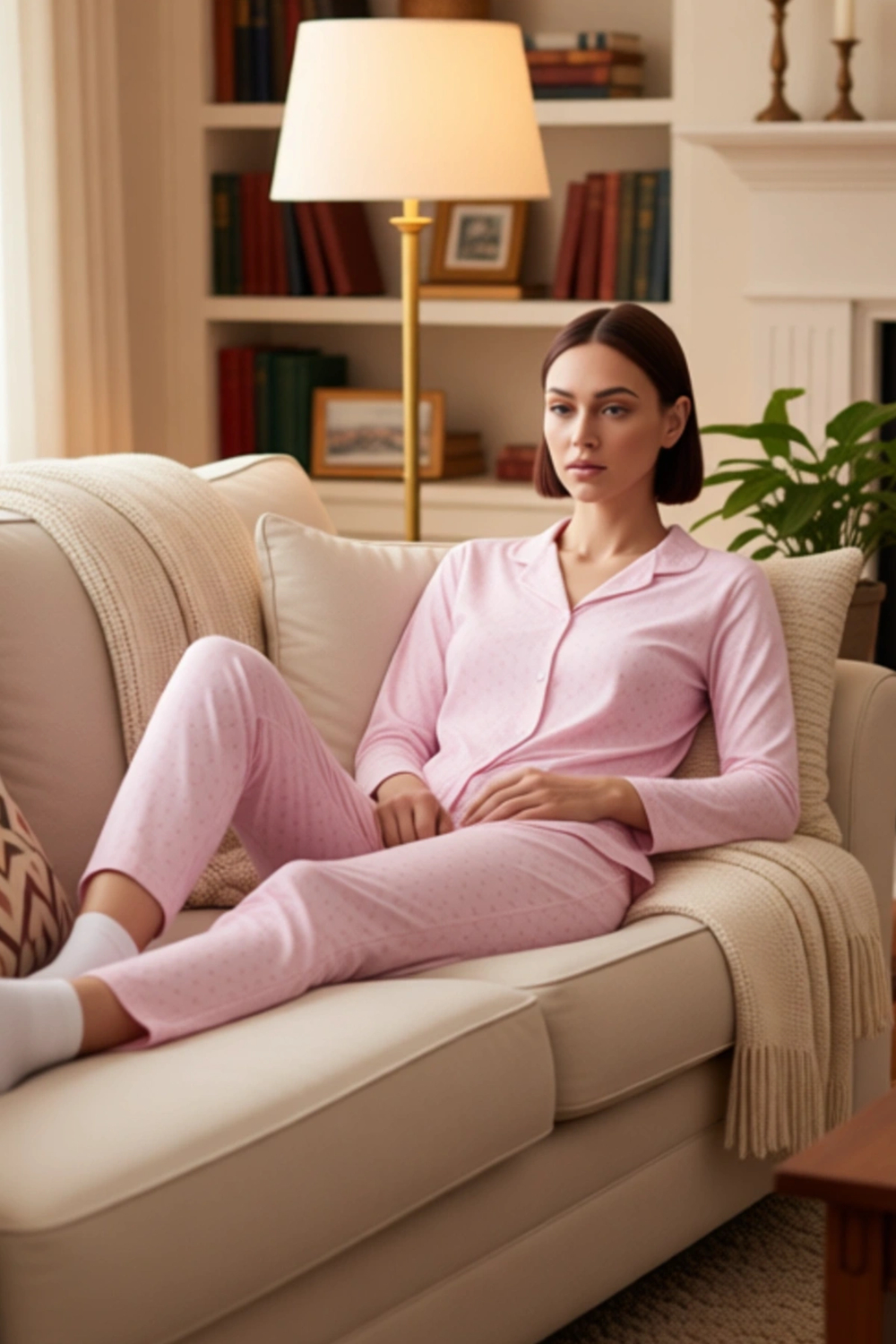 Kadın Fiyonk Desenli Gömlek Yaka Pijama Takımı Fonksiyonel Dayanıklı Kaliteli Konforlu Şık