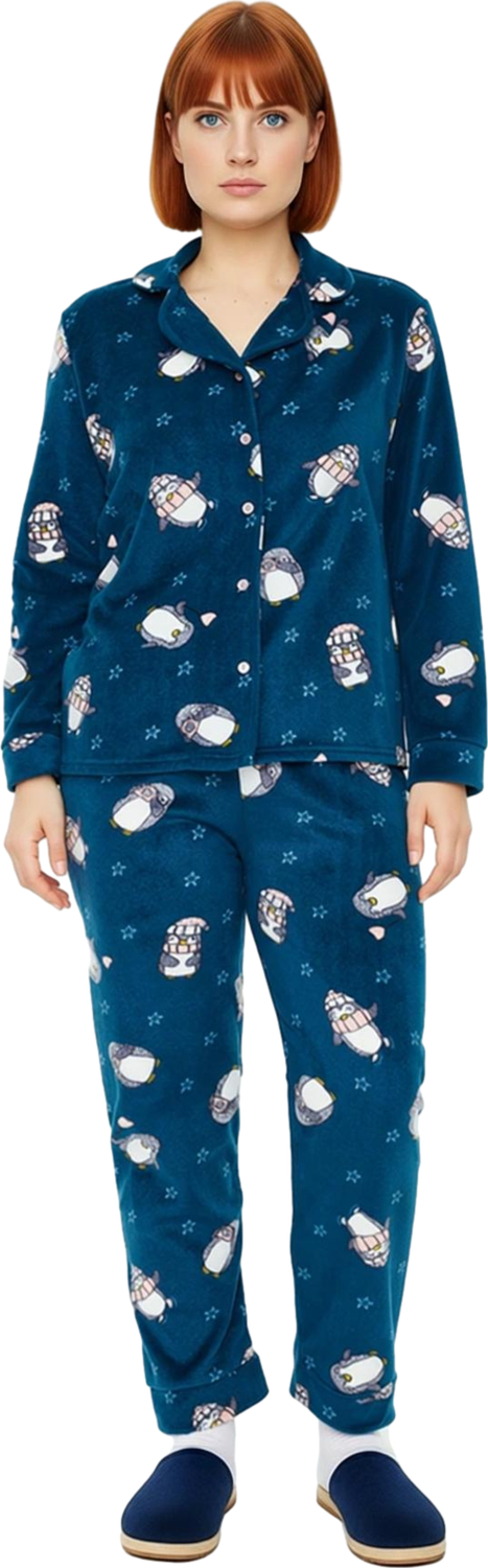 Kadın Penguen Desenli Polar Pijama Takımı Fonksiyonel Dayanıklı Kaliteli Konforlu Estetik Şık