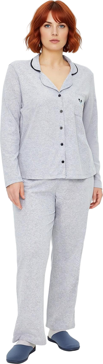 Kadın Gömlek Yaka Uzun Kollu Pijama Takımı Biye ve Cep Detaylı Fonksiyonel Dayanıklı Rahat