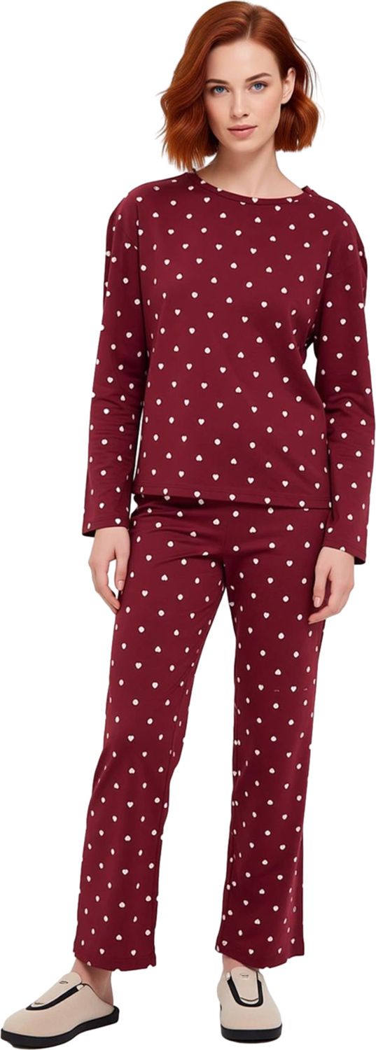 Kadın Puantiye Detaylı Bisiklet Yaka Pijama Takımı Fonksiyonel Dayanıklı Kaliteli Konforlu