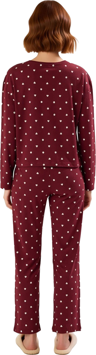 Kadın Puantiye Detaylı Bisiklet Yaka Pijama Takımı Fonksiyonel Dayanıklı Kaliteli Konforlu