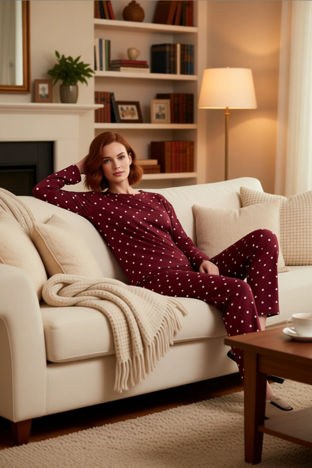 Kadın Puantiye Detaylı Bisiklet Yaka Pijama Takımı Fonksiyonel Dayanıklı Kaliteli Konforlu