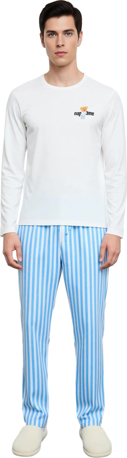 Erkek ve Kahve Çizgili Bisiklet Yaka Pijama Takımı Fonksiyonel Dayanıklı Kaliteli Konforlu