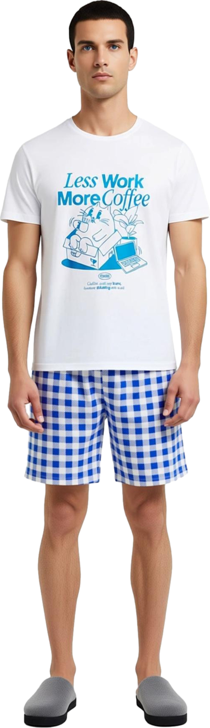 Erkek Grafik Baskılı Tişört Ve Ekose Şortlu Pijama Takımı Fonksiyonel Dayanıklı Kaliteli Şık