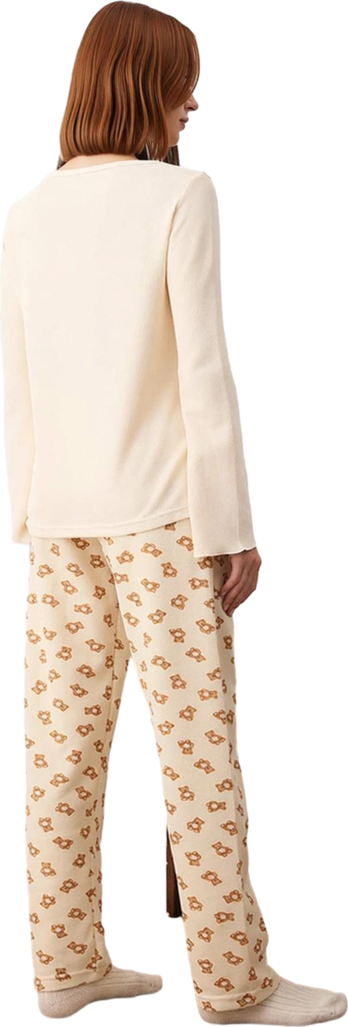 Kadın Ayıcık Desenli Waffle Pijama Takımı Fonksiyonel Dayanıklı Kaliteli Konforlu Estetik Şık