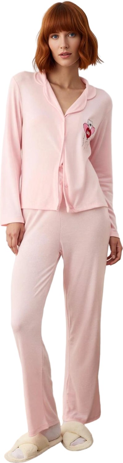 Kadın Kaşkorse Pijama Takımı Kalp Detaylı Fonksiyonel Dayanıklı Kaliteli Konforlu Estetik Şık