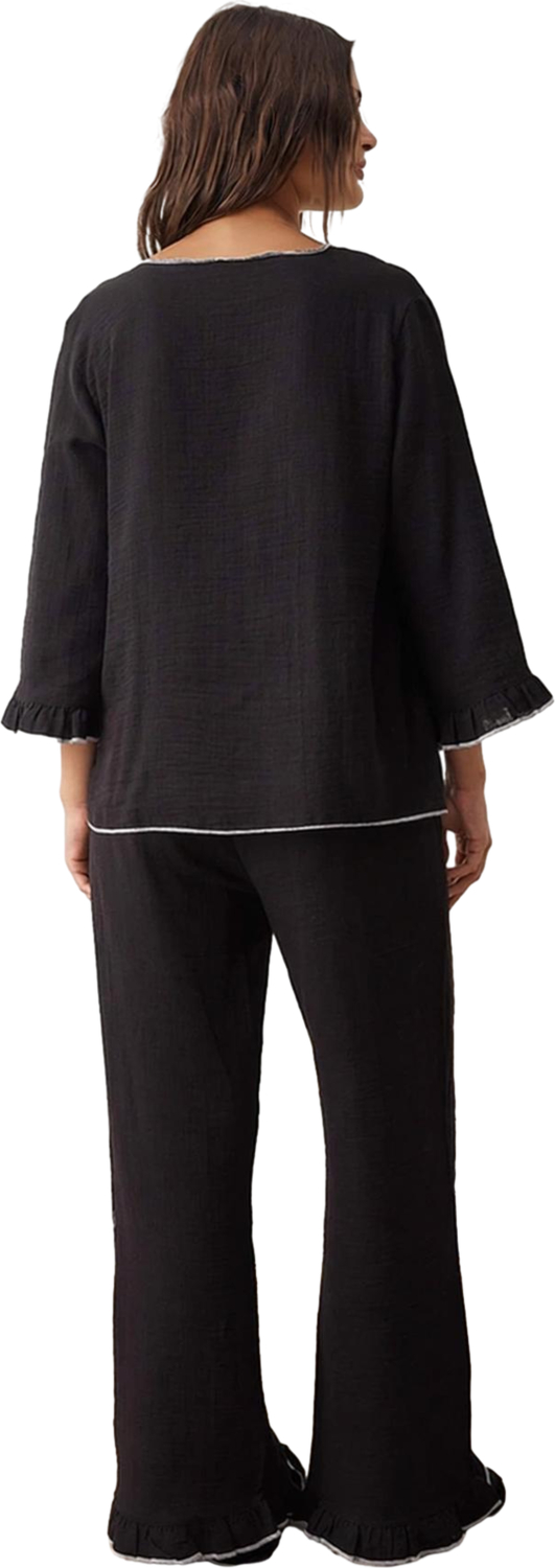 Kadın V Yaka Müslin Dokuma Pijama Takımı Truvakar Kol Detaylı Fonksiyonel Dayanıklı Modern