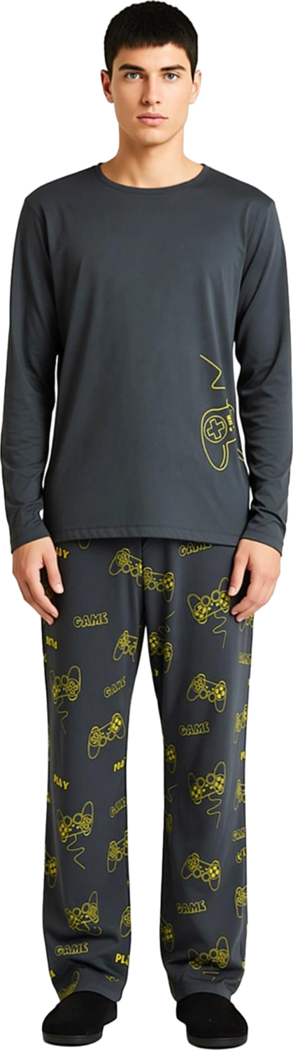 Erkek Oyun Baskılı Bisiklet Yaka Uzun Kollu Pijama Fonksiyonel Dayanıklı Kaliteli Konforlu
