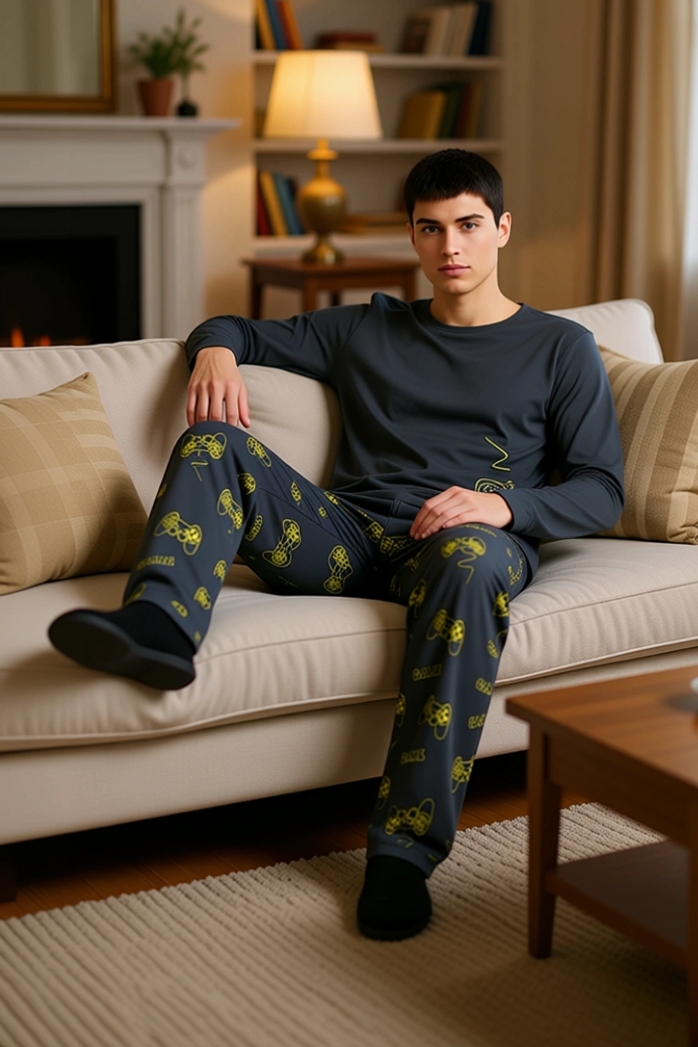 Erkek Oyun Baskılı Bisiklet Yaka Uzun Kollu Pijama Fonksiyonel Dayanıklı Kaliteli Konforlu