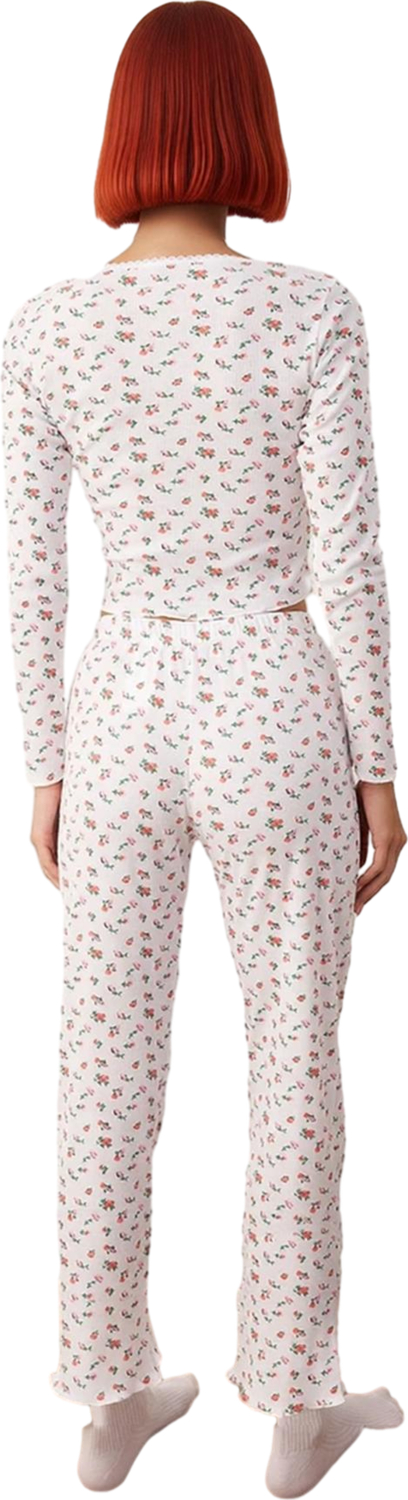 Kadın Çiçek Desenli Pamuklu Polyester Pijama Takımı Fonksiyonel Dayanıklı Kaliteli Estetik