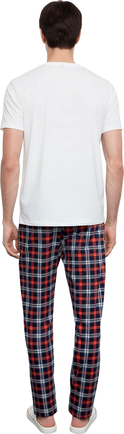 Erkek Ekose Desenli Bisiklet Yaka Pamuklu Pijama Takımı Fonksiyonel Dayanıklı Kaliteli Şık
