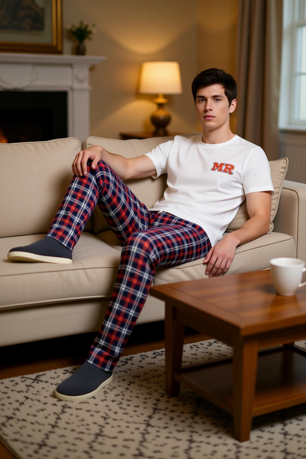 Erkek Ekose Desenli Bisiklet Yaka Pamuklu Pijama Takımı Fonksiyonel Dayanıklı Kaliteli Şık