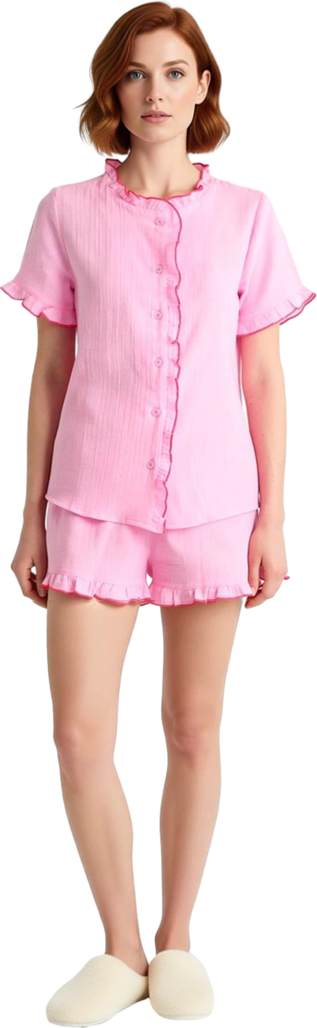 Fırfırlı Müslin Pijama Takımı Kadın Lounge Giyim Fonksiyonel Dayanıklı Kaliteli Konforlu Şık