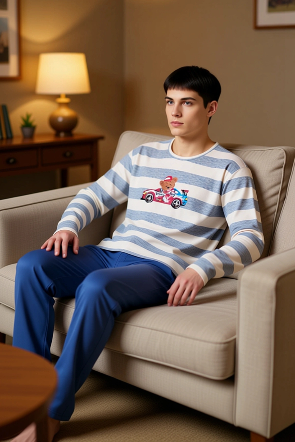 Cool Ayıcık Yarışçı Baskılı Regular Kesim Pijama Takımı Erkek Fonksiyonel Dayanıklı Modern