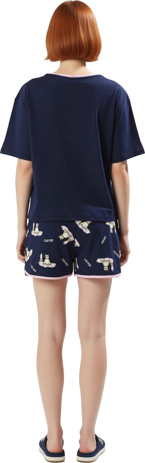 Kadın Kedi Desenli Bisiklet Yaka Şortlu Pijama Fonksiyonel Dayanıklı Kaliteli Konforlu Şık