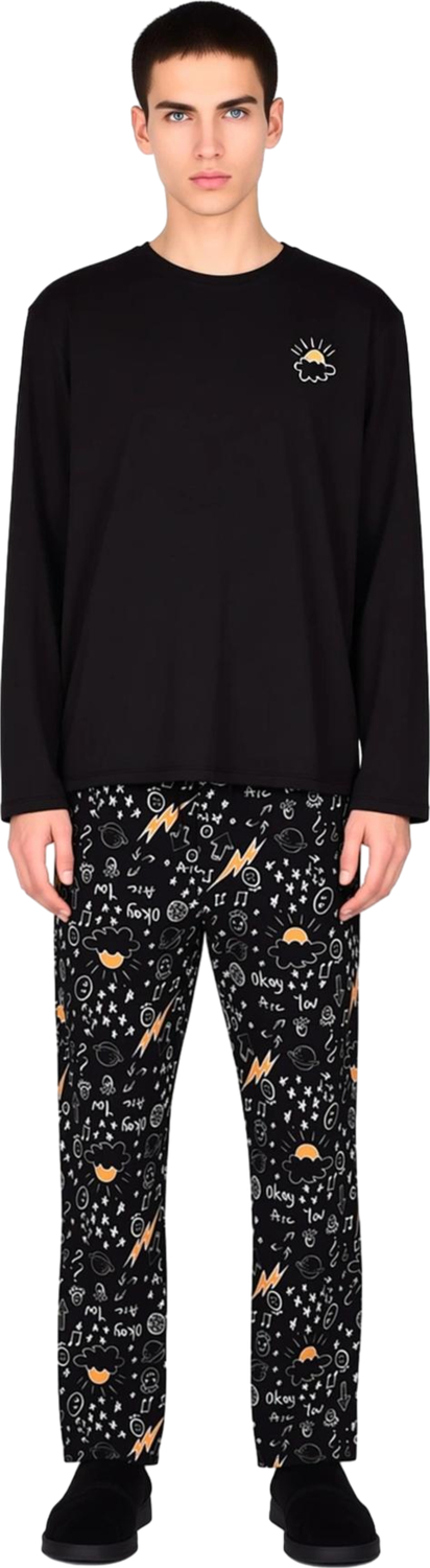 Erkek Haki Uzun Kollu Nakışlı Pijama Takımı Fonksiyonel Dayanıklı Kaliteli Konforlu Modern
