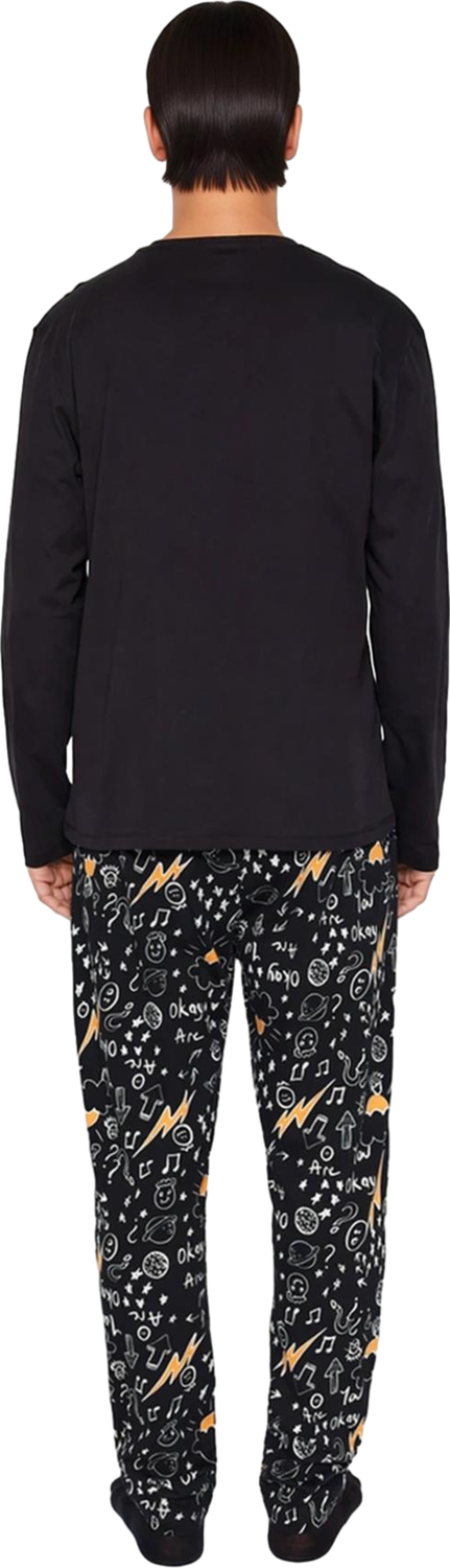Erkek Haki Uzun Kollu Nakışlı Pijama Takımı Fonksiyonel Dayanıklı Kaliteli Konforlu Modern