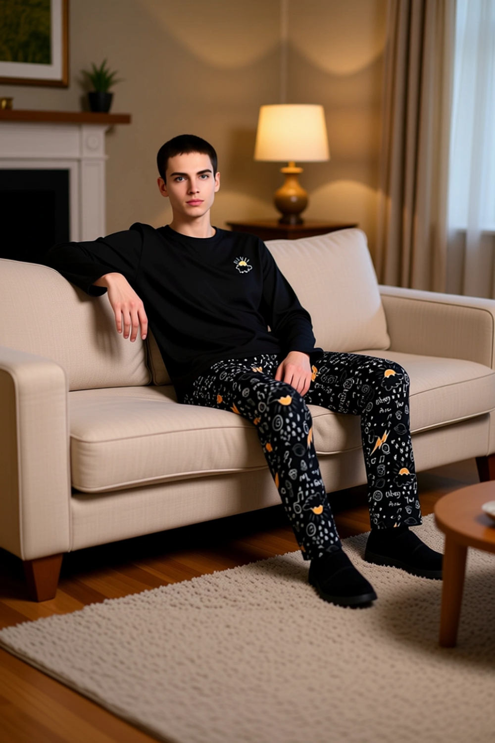 Erkek Haki Uzun Kollu Nakışlı Pijama Takımı Fonksiyonel Dayanıklı Kaliteli Konforlu Modern