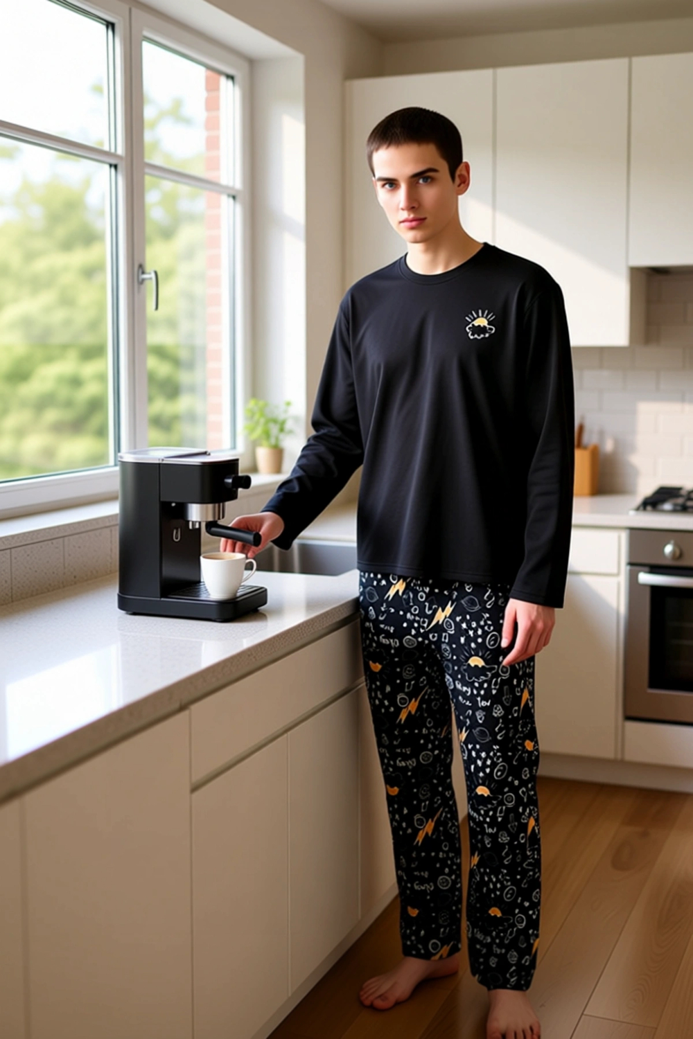 Erkek Haki Uzun Kollu Nakışlı Pijama Takımı Fonksiyonel Dayanıklı Kaliteli Konforlu Modern