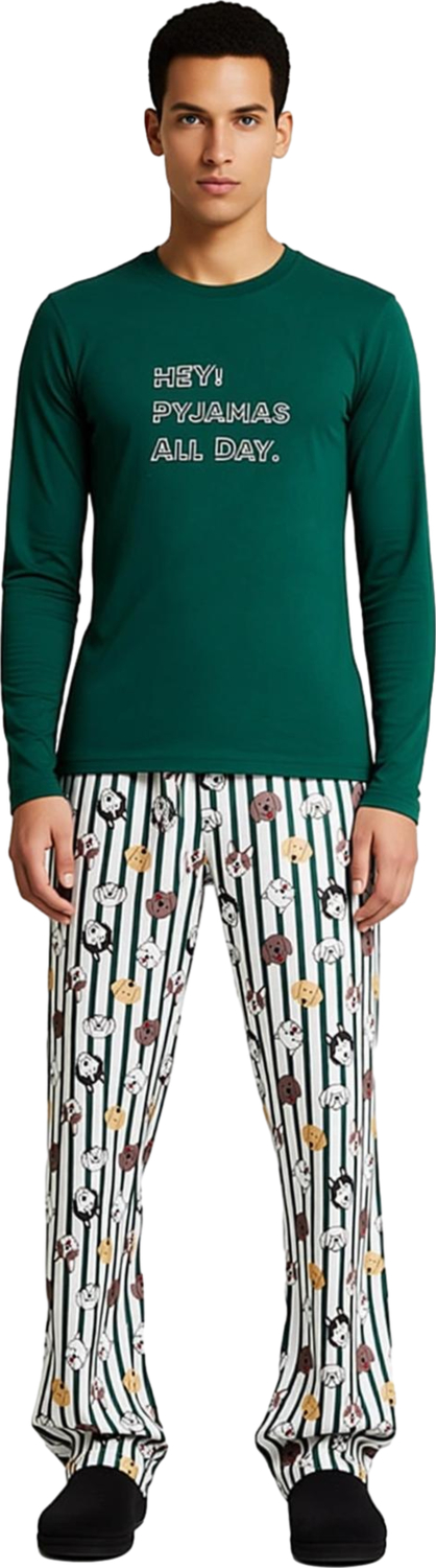 Erkek Baskılı Bisiklet Yaka Pijama Takımı Cool & Comfort Fonksiyonel Dayanıklı Kaliteli Şık