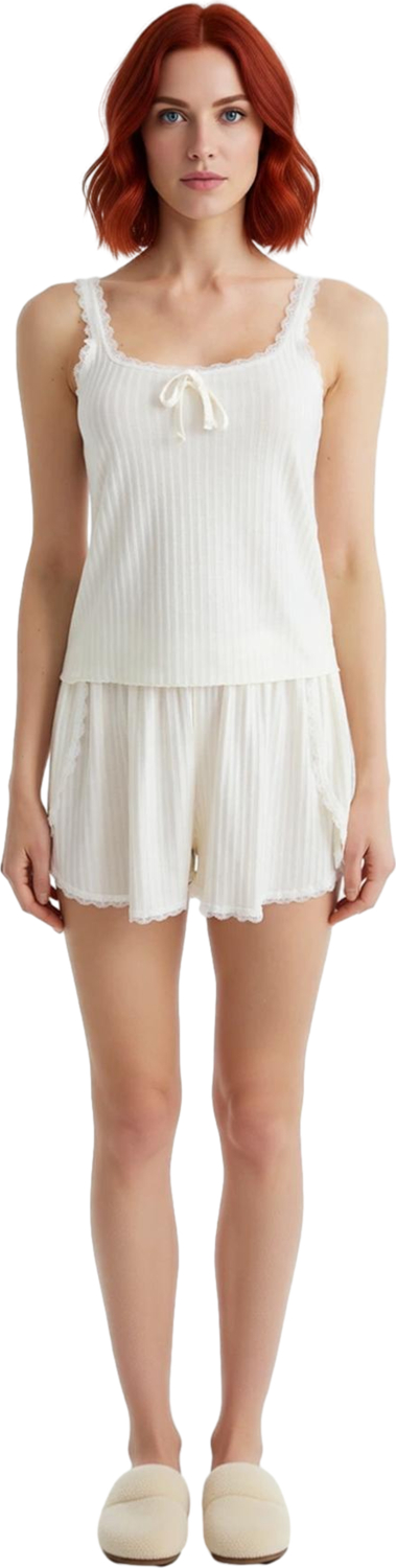 Kadın Dantel Detaylı Örme Pijama Takımı İnce Askılı Fonksiyonel Dayanıklı Kaliteli Estetik