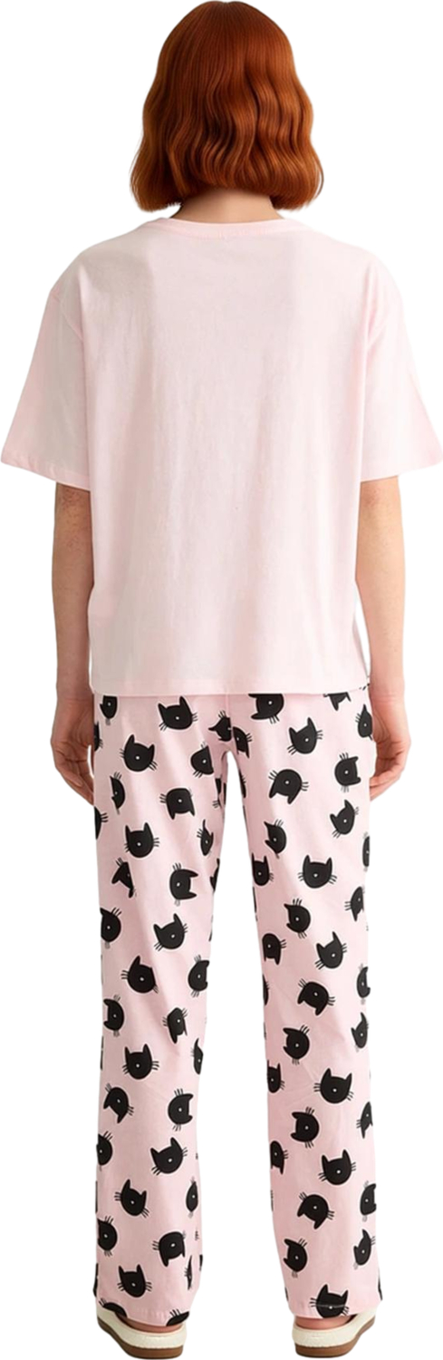 Kadın Kedi Baskılı Pamuklu Pijama Takımı Fonksiyonel Dayanıklı Kaliteli Konforlu Estetik Şık