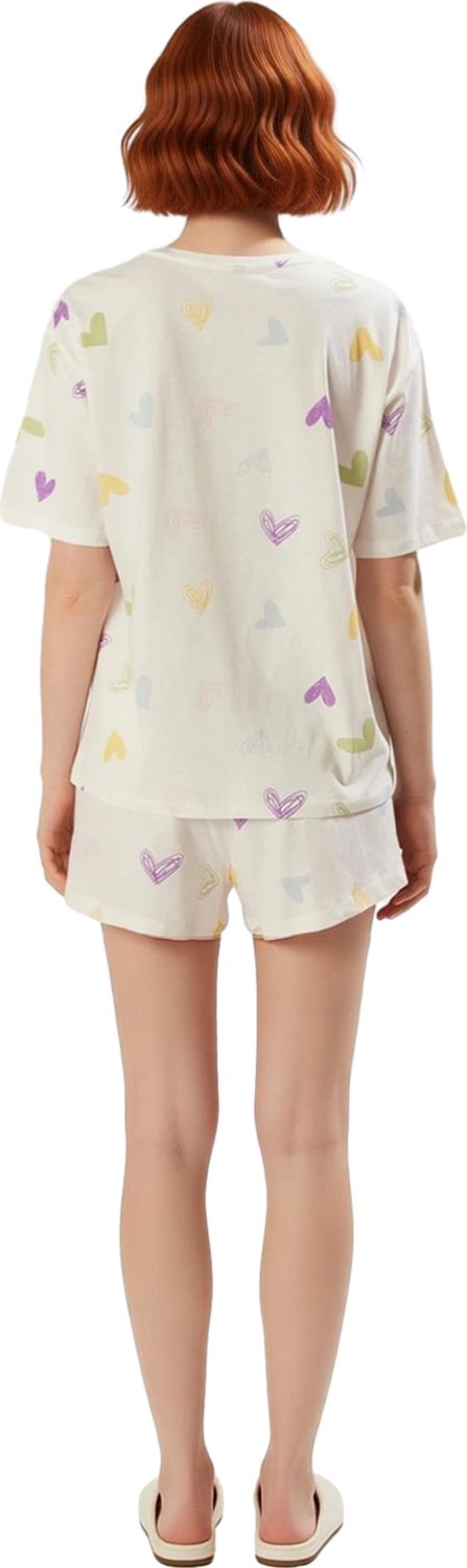 Kadın Kalpli Sloganlı Pamuklu Pijama Takımı Fonksiyonel Dayanıklı Kaliteli Konforlu Modern