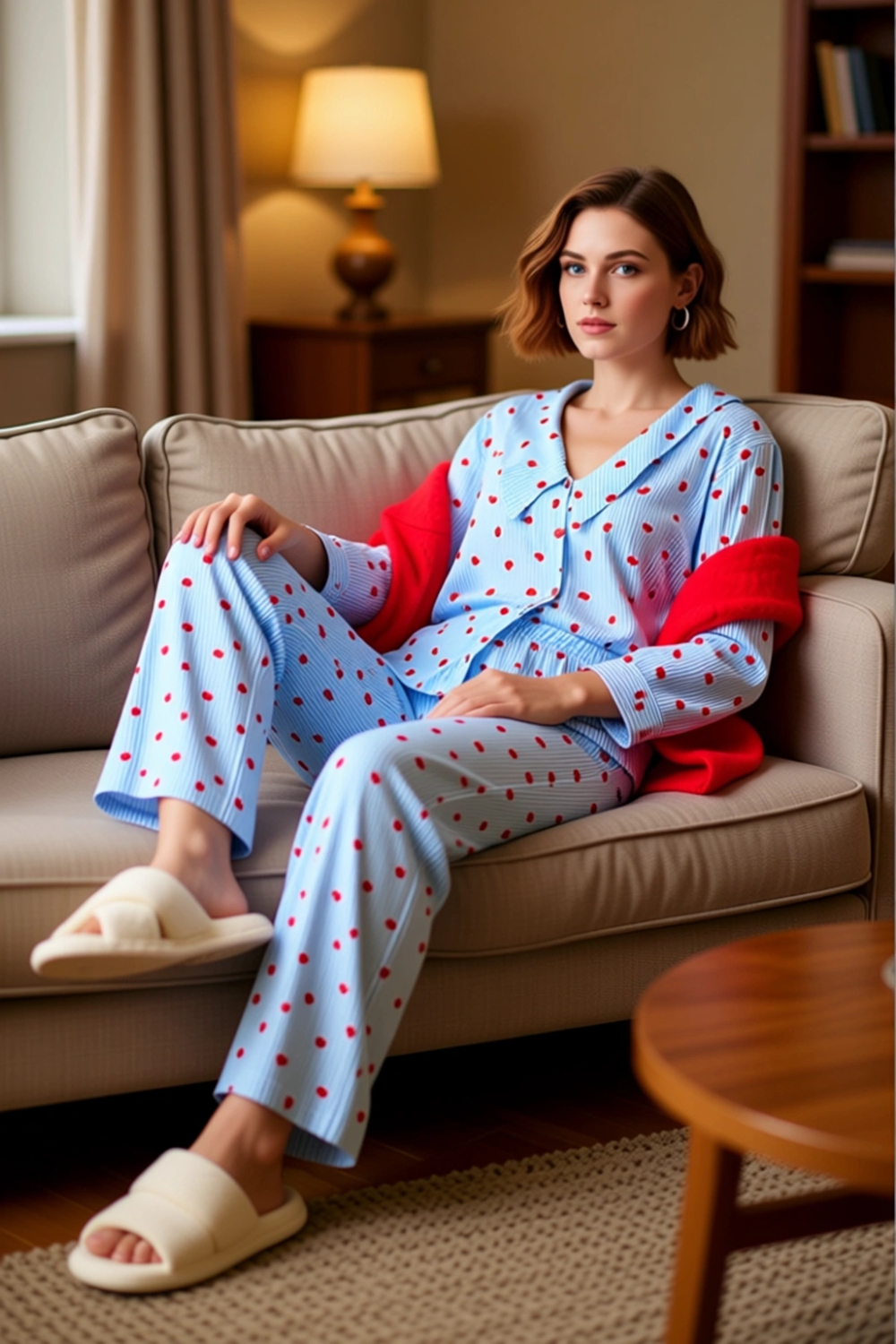 Kadın Gömlek Yaka Çizgili Pijama Takımı Fonksiyonel Dayanıklı Kaliteli Konforlu Estetik Şık